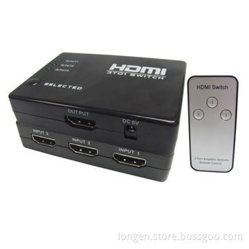 Plastic 3-in-1 HDMI Switch, HDMI 1.4, 1,080P & 4 x 2K